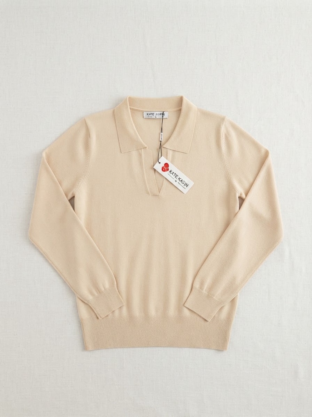 KATE KASIN Women's Cream V-Neck Polo Sweater